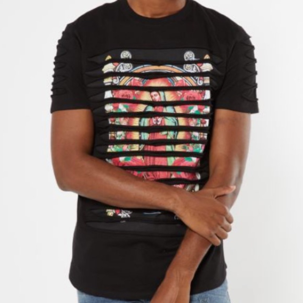 Black slashed Guadalupe T Shirt